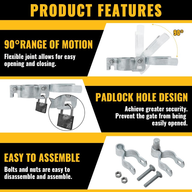 VIVIDA 1-3/8" x 2-3/8" Chain Link Gate Hinge Latch Kit,
