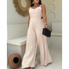 CHICME Women’s V Neck Spaghetti Strap Jumpsuits Wide Leg Pleated