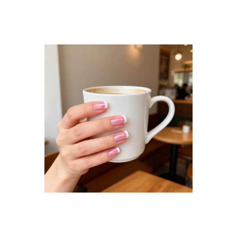 120 Uñas Postizas Francesas Cuadradas, Rosa Nude, 12 Tamaños