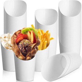 Amyhill 200 Pcs 14 oz French Fries Holder Charcuterie Cups Disposable Take out French Fry Cups Waffle Paper Popcorn Boxes Disposable Sandwich Paper Cones Holder for Wedding Birthday Party (White)