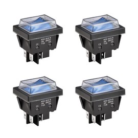 Heschen High Current Rocker Switch, 30A 250VAC, ON-OFF 2 Position, DPST, 4 Terminals, Blue Light, T125, with Waterproof Cover (4, Blue)