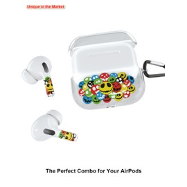 RockMax for AirPod Pro Case, Clear Soft TPU Case with Black Keychain and Decal Stickers, Flower Emoticon Vinyl Skin Gift for Teens and Adults