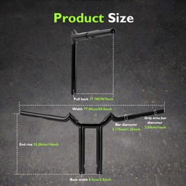 Mofun 14" Rise T-Bar Handlebar Sharp T-Bars 1-1/4" Diamete Compatible with Harley Touring Dyna Softail and Sportster 883 1200 1996-2024, Gloss Black