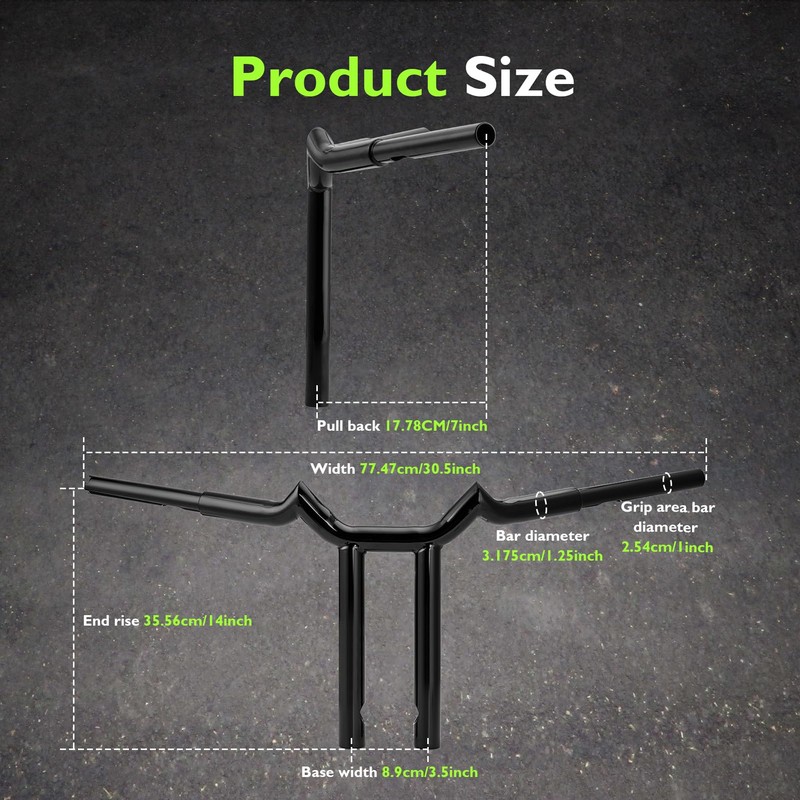 Mofun 14" Rise T-Bar Handlebar Sharp T-Bars 1-1/4" Diamete Compatible