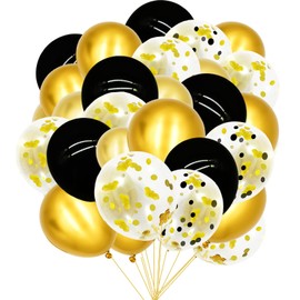 50 Pcs 12-Inch Latex Balloons Confetti Balloons Set, Black and Gold Confetti, Solid Black, and Gold Metallic Balloon for Birthday, Graduation, Anniversary, New Year's Party Decorations