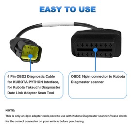 Obd2 Adapter 382426 for KUBOTA 4pin OBD1 to 16pin OBD2 Cable,Fits Kubota Diagmaster Python 4 Pin Diagnostic Interface Connector, Work with Kubota Diagnostic Scanner Tool/OBDii Code Reader