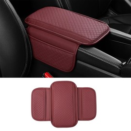 Car Center Console Cover,Car Armrest Storage Box Mat,PU Leather Auto Armrest Seat Box Cover Protector,Four Seasons Universal Car Armrest Storage Box Mat with 2 Storage Bags (Red)
