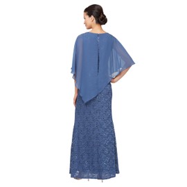 S.L. Fashions Women's Long Length Sequin Lace Beaded Capelet Dress, Formal Evening Gown, Wedgewood, 10