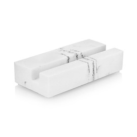 Essentra Home White Marble Finish Business Card Holder, Phone Holder for Desk.