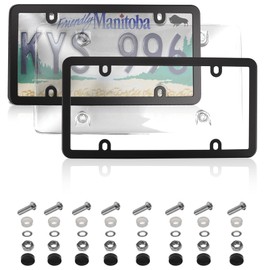 ELECTRONLUMEN License Plate Frames & Covers Combo, Aluminium Alloy Frame Unbreakable Clear Cover Fits Standard US/CA Plates, 2 Pack