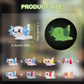Mini Resin Axolotl, 64PCS Luminous Mini Plastic Animals, 8 Colors Mini Axolotl, Figurines Ornament Mini Axolotl Figures for DIY Craft Garden, Landscape Aquarium Accessories