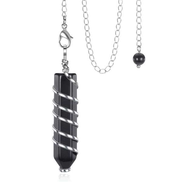 Top Plaza Natural Black Obsidian Healing Crystal Stone Pendulum for Dowsing Wicca Wire Wrapped 6 Facet Hexagonal Reiki Gemstone Balancing Pointed Pendulums Necklace