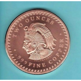 2 oz  "AZTEC CALENDAR"   design   Copper Round Coin   CUAUHTEMOC