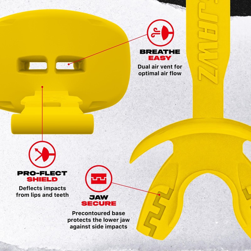SAFEJAWZ Yellow Football Mouth Guard, Sports Lip Guard with Connected