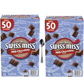 Swiss Miss Hot Chocolate Packets, Hot Chocolate Mix, Milk Chocolate Flavor- 100 Count, Plus Vallary Spoon Perfect for Mixing Your Hot Cocoa.