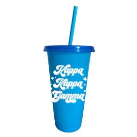 Sorority Shop Kappa Kappa Gamma Glitter Color Changing Cups, 4-Pack Reusable Cups with Lids and Straws