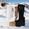 Accloris Black Platform Knee High Boots For Womens Warm Faux