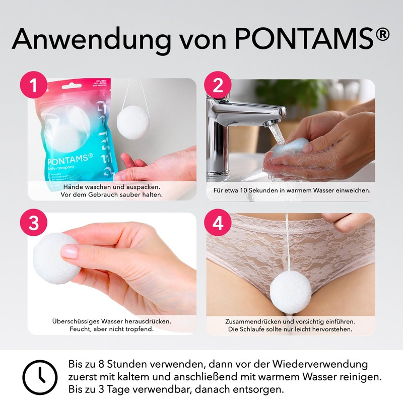 PERIOD PONTAMS Soft Tampons for Women - 3 Day Reusable