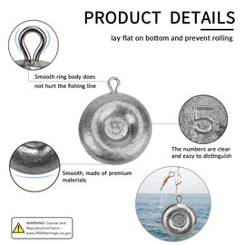 THKFISH Fishing Weights Sinkers Disc-Sinkers Surf Fishing Weights Coin-Sinkers Catfishing Tackle Saltwater -8oz-5PCS
