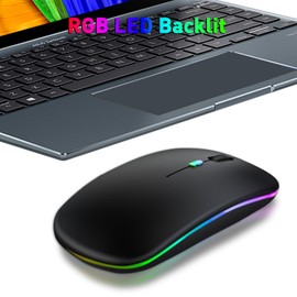 KUNSI Wireless Bluetooth Mouse, Rechargeable Bluetooth and 2.4G Wireless Mouse with RGB Light, Silent Mouses for Laptop/Desktop/Tablet-Black