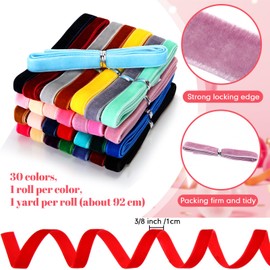 Syhood Velvet Ribbon Trim Spool Single Face Velvet Ribbon for Package Wrapping Colorful Hair Bow Clip Accessory Wedding Christmas Decoration DIY Gifts Craft(3/8 Inch X 30 Yards,Multicolor)