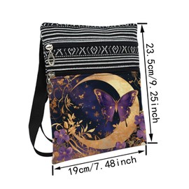 LiuenMgg Moon Butterfly Messenger Bag Small Ethnic Pattern Printed Adjustable Strap Crossbody Zipper Bag Moon Butterfly Phone Bag Wallet Cute Shoulder Handbag for Women Friends -3