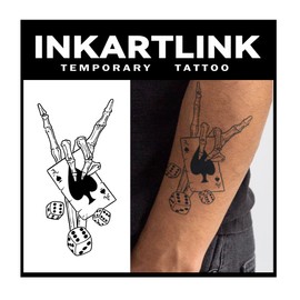 INKARTLINK Tattoo Tech, 3 Sheets Small Semi Permanent Tattoo, Adult Art Design Temporary Tattoos, Lasts 1-2 Weeks, Waterproof, Realistic Look, No Adhesive, No Reflection (Poker Skull)