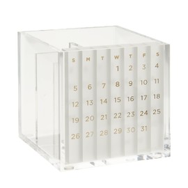 russell+hazel Acrylic Perpetual Calendar and Pencil Bloc Two Compartment Pen Cup, Office Supplies, Clear, 4” x 4”