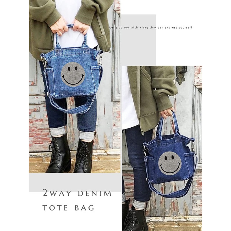 DIVA Rose Women's Tote Bag, Shoulder Bag, 2-Way, Denim, Small,