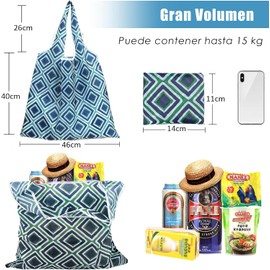 Ausein Bolsas Reutilizables de 6 Piezas, Bolsa Plegable de Poliéster de Gran Capacidad, Bolsas de Tela Ecologicas para Supermercado para Frutas, Verduras y Comestibles, Lavable a Máquina, 46 x 66cm