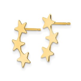 14K Yellow Gold Polished Three Star Post Earrings
