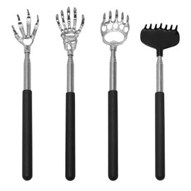 4 PCS Telescopic Back Scratcher, Extendable Back Scratcher with Rubber Grip Handle and Bear Claw, Eagle Claw, Back Scratchers for Men Women Kid Adults (Black)