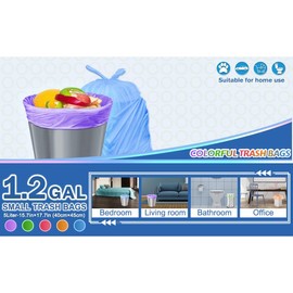 XUXRUS 5L Small Trash Bags-1.2 Gallon Bathroom Trash Bags 5 Liter Wastebasket Liners for Home,Office,Colorful,200 Counts Fit 5-8L Bins