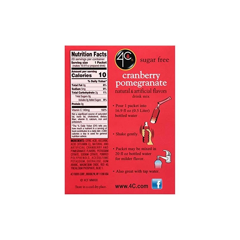 4C Refreshing Cranberry Pomegranate Drink Mix Packets - 20 Singles
