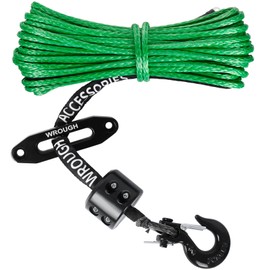1/4" Synthetic Winch Rope Kit, 1/4 in x 50 Ft 10,000LBs Strength ATV Winch Rope Line with Steel Hook, Fairlead, Rubber Stopper, Protecting Sleeve and Thimble, Suitable for ATV, SUV, Vehicle (Green)