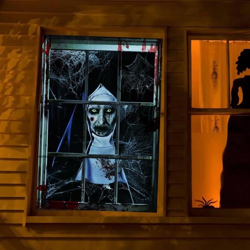 CoFlink Scary Halloween Window Decorations, HD Print Window Blood Silhouette