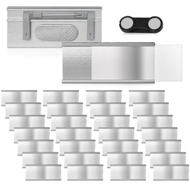 EFUTURETIME 30 x Magnetic Name Badges for Clothes with Pin for Clip-on 72 mm x 31 mm Aluminium Name Plate Holder with Paper Slot for Work, Exhibition, Restaurant, School