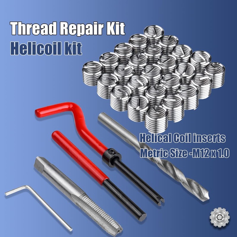 Rdrusean Thread Repair Kit M12x1.0mm Helicoil Restoring Thread Repair Tools