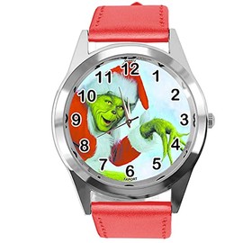 TAPORT® RED Leather Round Quartz Watch for Christmas Fans E2