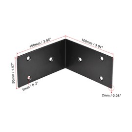 sourcing map Corner Brace Angle Bracket Fastener Stainless Steel L Shape 100mmx100mmx50mm Black with Screws, 4 Pcs