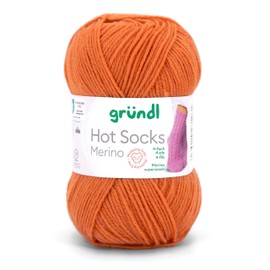 Gründl Hot Socks Merino Sock Wool Orange with Merino Wool, 4-Ply 50 g / 200 m, Sock Yarn 4-Ply Plain (27 Copper)