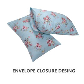 2 Pack Queen Floral Bed Pillow Pillowcases, 100% Cotton Blue Soft Standard Size Pillow Covers with Envelope Closure