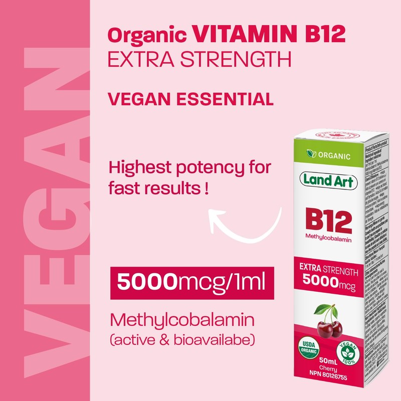 Certified Organic Vitamin B12 5000mcg Drops, Methylcobalamin, 50 Servings –