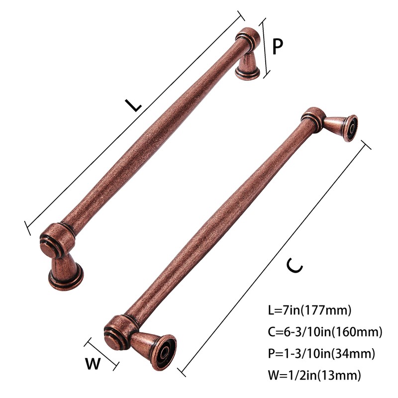 khtumeware 10 Pack 6-1/4 Inch(160mm) Antique Copper Cabinet pulls, Kitchen