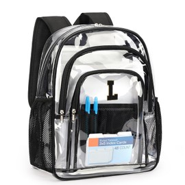 ZORFIN Clear Backpack for School: Large Clear Bookbag - Heavy Duty PVC Transparent Backpack for College Workplace Security Black L