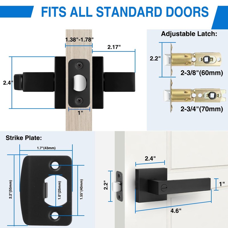 Plustool 6 Pack Matte Black Door Handles, Keyless Interior Door
