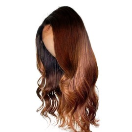 Hxxcoup Women's Real Hair Wig, 5 x 5 Lace Human Hair Wig, 1B//4/30 Ombre Brown Body Wave, Pre-Plucked Hairline with Baby Hair, Unprocessed Hair, Transparent Lace for Women, Minimal Smell, 24 Inches