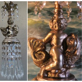 Cherub serpent SWAG Lamp Chandelier brass Vintage crystal light beach house