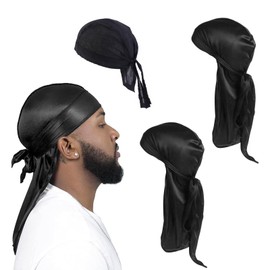 Leogony 3 PCS Long Tail Silk Du-Rag Mens Set for Hip-Hop Decoration