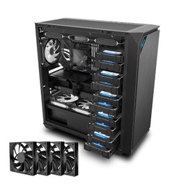 MAQUY NAS/Server PC Case, Quiet Full Tower Computer Chassis with 4x120mm Fans pre-Installed, 11 * 3.5" HDD+2 * 2.5" SSD, 0.7mm SPCC Steel, E-ATX/ATX/Micro-ATX, Dual 360mm Radiator Compatible, Black